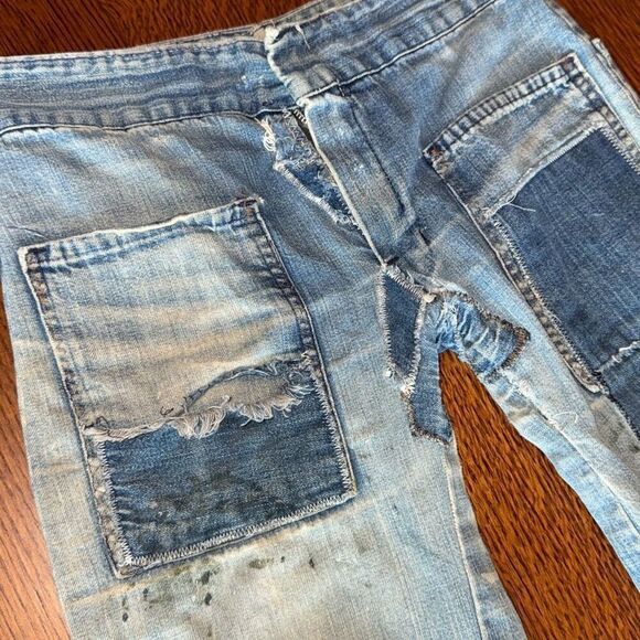 Vintage 1960’s Rare Original Repairs Patchwork Flair Jeans Women’s Misses Petite - Picture 8 of 16